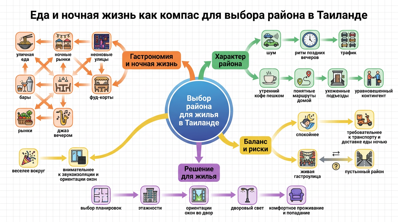 Еда и ночная жизнь как компас для выбора района в Тайланде